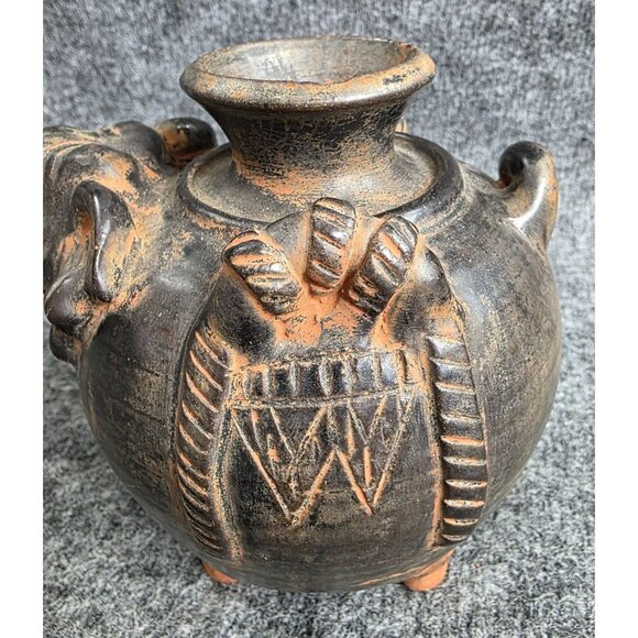 Elephant-Themed Black Terracotta Decorative Pot Made In Thailand - Picture 6 of 9